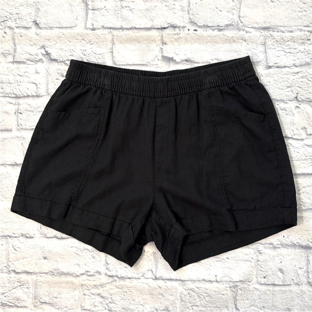 Old Navy Linen Blend Shorts Black High Rise Cuffed Hem Relaxed Fit Size Small